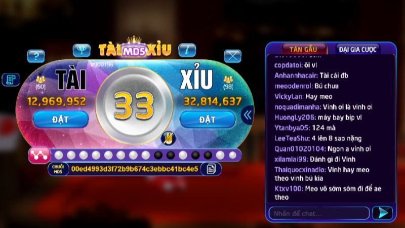 Tài xỉu MD5 M88 2 Giao diện trò chơi tài xỉu MD5