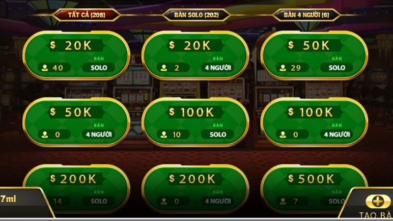 Tiến Lên Miền Nam M88 3 Tiến Lên Miền Nam có bàn Solo và bàn 4 người cho người chơi lựa chọn