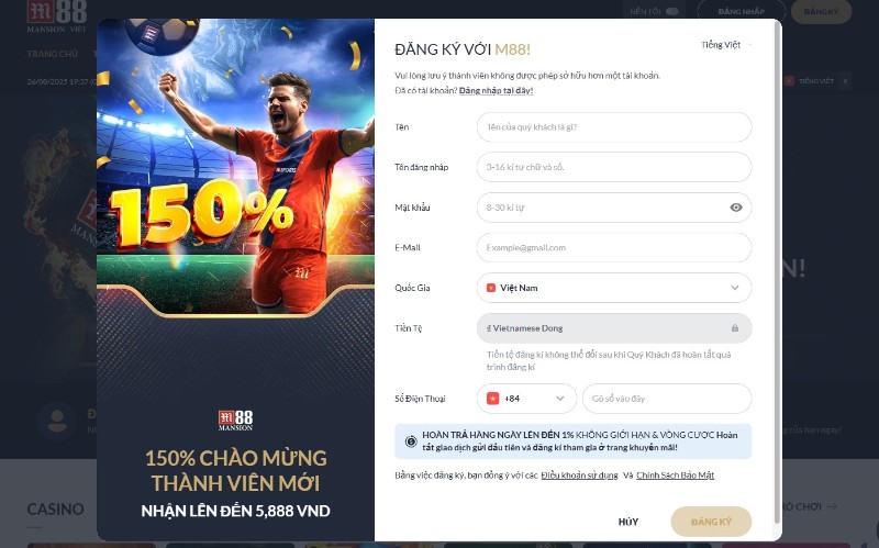 Đăng ký M88 - Link mở tài khoản ưu đãi 150% nạp đầu 2 đăng ký M88
