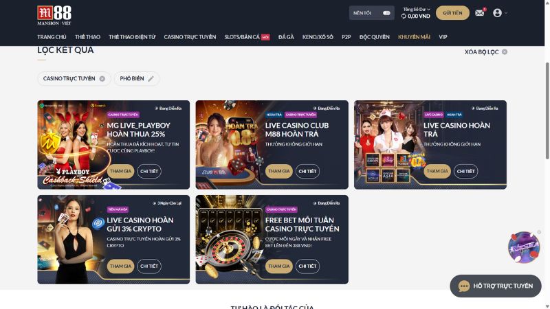 Xóc đĩa Livestream M88 3 Khuyến mãi casino cực hấp dẫn từ nhà cái M88