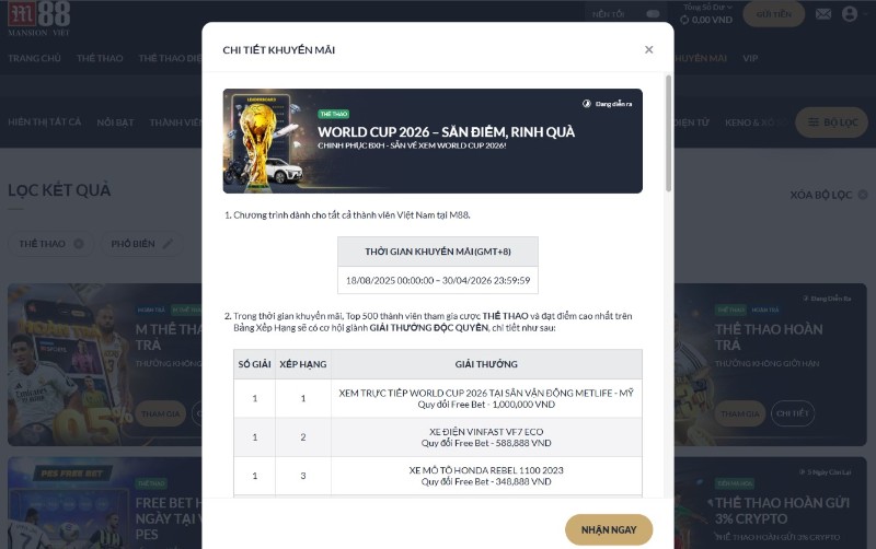 Khuyến mãi M88 - Ngập tràn ưu đãi, tặng tân thủ 5888K 3 Khuyến mãi M88